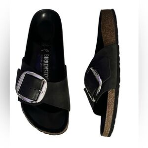 Birkenstock Madrid Big Buckle Nubuck Sandals Black Leather EU 39 (US 8-8.5) EUC
